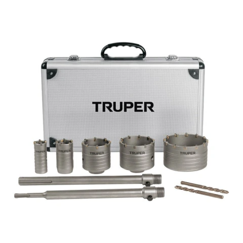 Juego de 9 brocasierras para concreto SDS Plus y Max, TRUPER