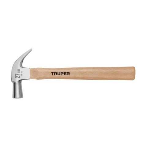 Martillo cabeza cónica 27 mm uña curva, mango madera, TRUPER