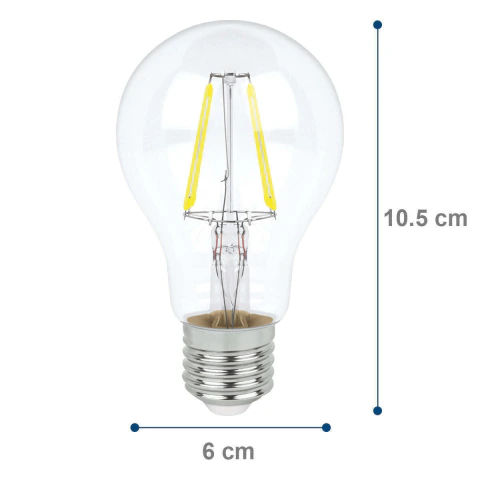 Foco LED filamentos A19 4W luz blanca, caja color