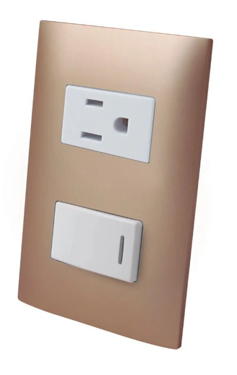 Contacto aterrizado y apagador sencillo de tecla con placa plastica - Champagne - Linea ALTIMUS
