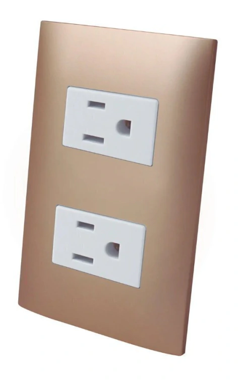 Contacto doble aterrizados con placa plastica - Champagne - Linea ALTIMUS