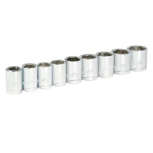 Juego de dados cuadro de 3/8", 6 puntas, métricos, 9 piezas