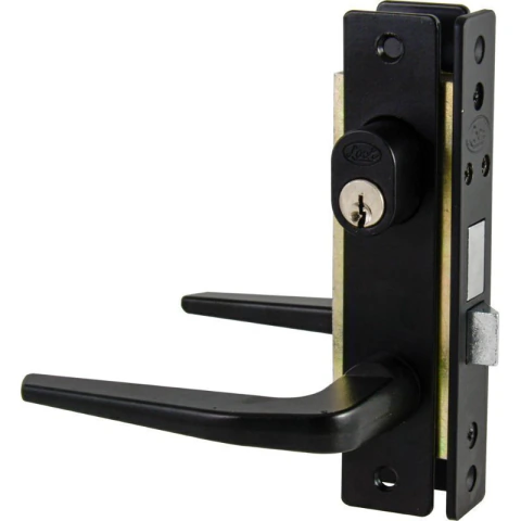Cerradura clásica para puerta de aluminio función sencilla, negro, llave estándar