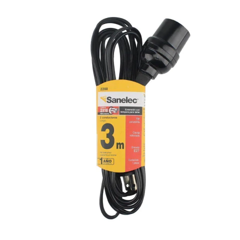 Extensión doméstica c/portalám para 3 m negra 2x18
