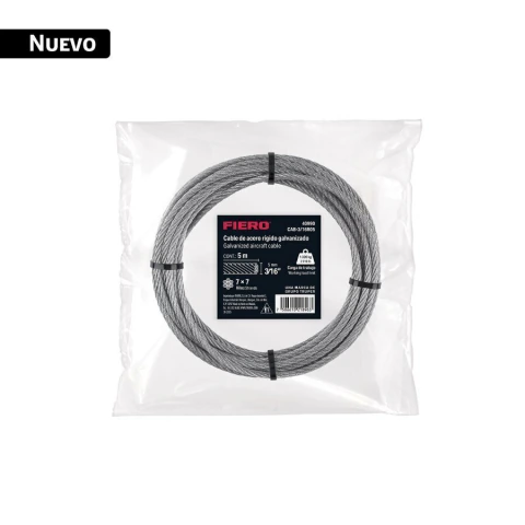 Cable rígido 3/16' x 5 m, acero galvanizado, FIERO