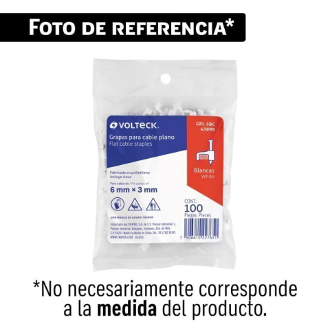 Bolsa con 100 grapas blancas de 8.5 mm para cable plano