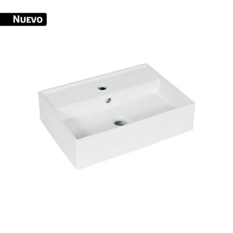Lavabo de porcelana de sobreponer rectangular, blanco, FOSET