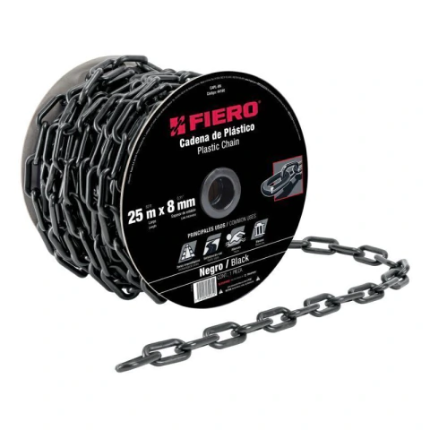 Metro de cadena de 8 mm de plástico negra, carrete de 25 m