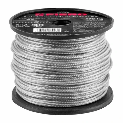 Metro de cable rígido 1/16' acero 7x7 recubierto PVC, 75 m