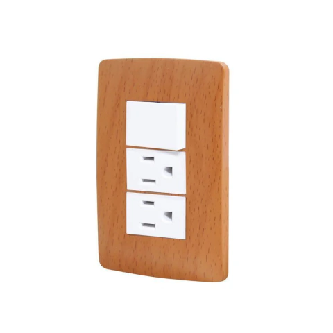 Placa Wooden apagador y contacto doble