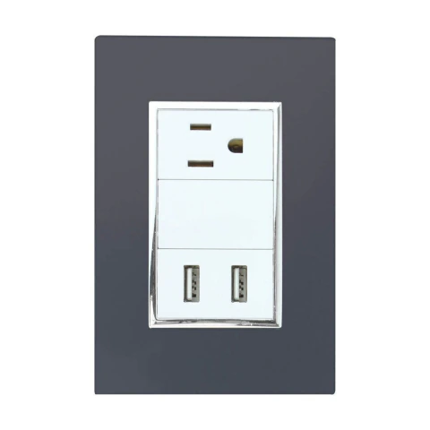 Placa Venecia Humo doble USB y contacto