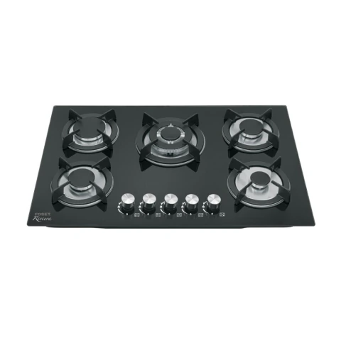 Parrilla gas empotrable 75cm, 5 quem, vidrio negro, RIVIERA