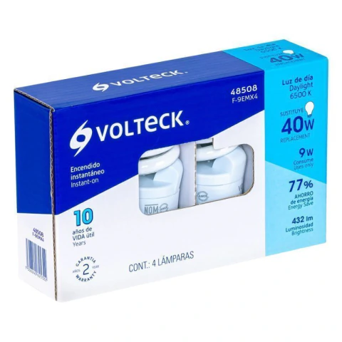 Pack de 4 lámparas espiral mini T2 9 W luz de día, en caja