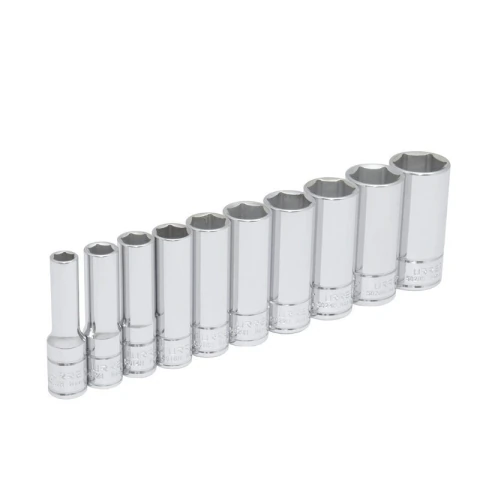 Juego de dados largos cuadro de 3/8", 6 puntas, en pulgadas, 10 piezas