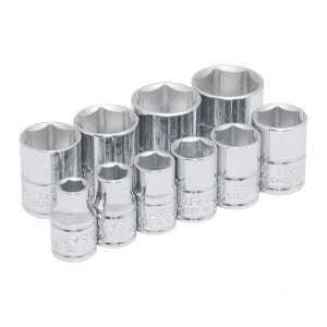 Juego de dados cuadro de 3/8", 6 puntas, en pulgadas, 10 piezas