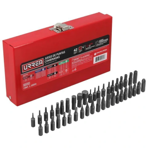 Juego combinado de puntas hexágono de 1/4", 42 piezas en caja metalica