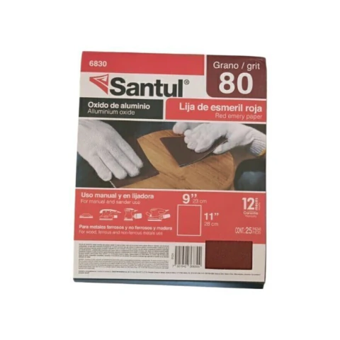 Lija de esmeril roja grano 80 Paq. 25 piezas Precio por pieza