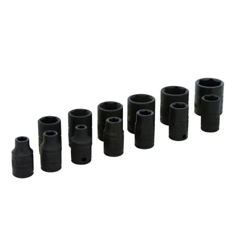 Juego de dados de impacto cuadro de 1/4", 6 puntas, métricos, 13 piezas