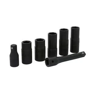 Juego de dados de impacto doble boca cuadro de 1/2" combinados, 6 puntas, 7 piezas