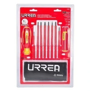 Juego de destornilladores con mango bimaterial y puntas intercambiables 1000 V, 10 piezas