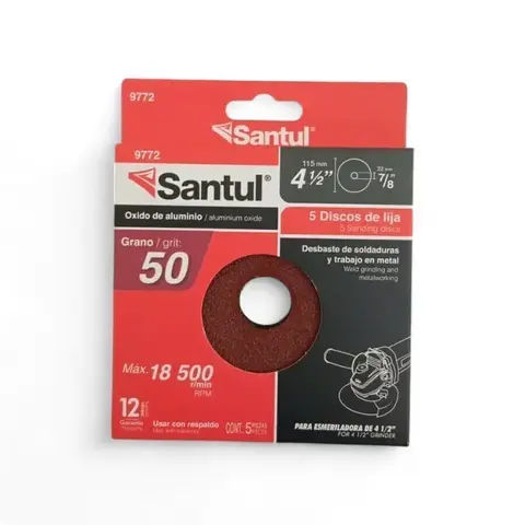 Disco de lija 4-1/2" grano 50 x paquete de 5pz Precio por pieza