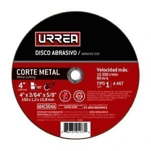 Disco abrasivo tipo 1 para metal, 4" x 3/64"