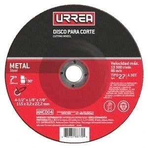 Disco abrasivo tipo 27 para metal, 7" x 1/4"
