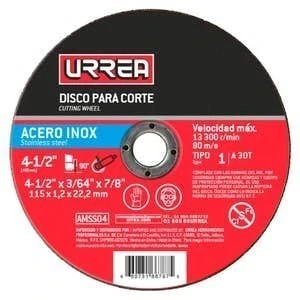 Disco abrasivo tipo 1 para acero inoxidable, 7" x 5/64"