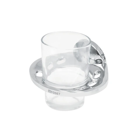 Portavaso cepillero metálico con vaso de vidrio, FOSET AQUA