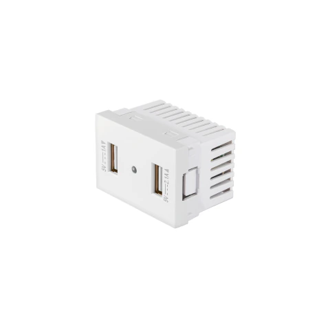 Toma con 2 puertos USB blanco de 1.5 módulos, línea Lisboa