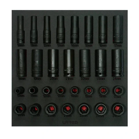 Juego de dados de impacto cortos y largos métricos cuadro de 1/2" 30 piezas, CH219-C