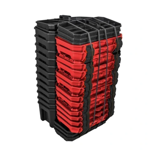 Juego de cajas portahta plástic con broches plásticos y charola ngo tapa rja 19"x10",15 pz