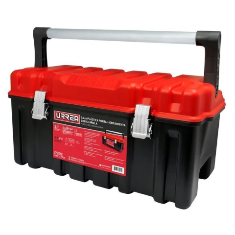 Caja portaherramientas plástica con broches metálicos color negro tapa roja 21" x 11" x 10