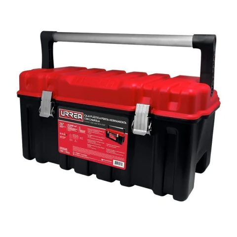 Caja portaherramientas plástica con broches metálicos color negro tapa roja 26" x 10" x 10