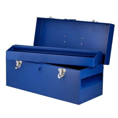 Caja portaherramientas métalica con asa plástica color azul 17" x 7" x 7"