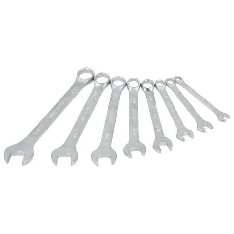 Juego de llaves combinadas satinadas en pulgadas, 12 puntas, 8 piezas en rack