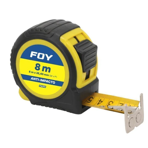 Flexómetro con carcasa anti-impacto color amarillo, 8 m x 25 mm