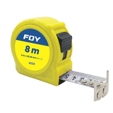 Flexómetro con carcasa de plástico color amarillo, 8 m x 25 mm