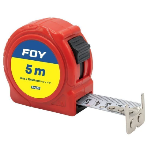 Flexómetro con carcasa de plástico color rojo, 5 m x 19 mm