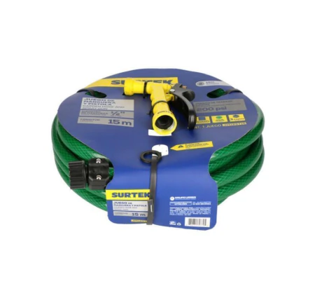 Manguera para jardín tramada verde con pistola para riego 1/2", 15 m