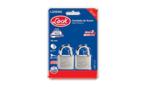 Juego de candados de acero cortos 38 mm, llave estándar, 2 piezas