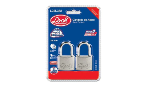 Juego de candados de acero largos 38 mm, llave estándar, 2 piezas