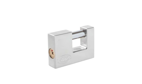 Candado de acero para cortina metálica 70 mm, cromo satinado, llave