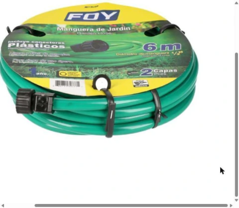 Manguera para jardín lisa con conector plástico 2 capas 1/2", 6 m