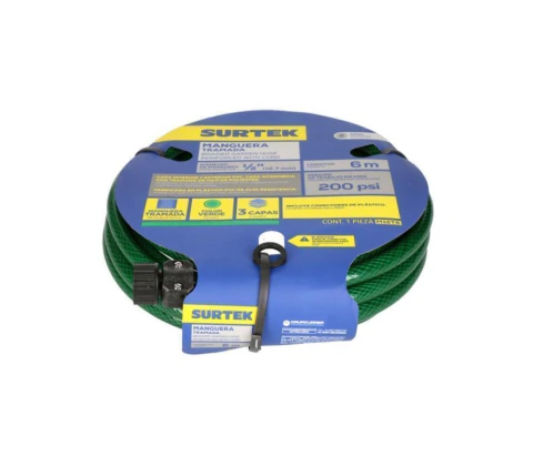 Manguera para jardín tramada verde con conector plástico 1/2", 6 m