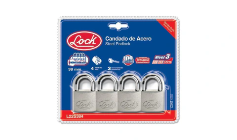 Juego de candados de acero cortos 38 mm, llave estándar, 4 piezas