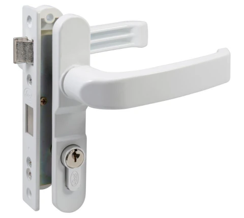 Cerradura Euro para puerta de aluminio función doble, blanco, llave estándar
