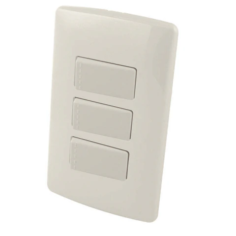 Apagador triple sencillo de tecla con placa plastica - Marfil - AK