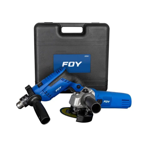 Juego de rotomartillo y esmeriladora angular con accesorios 14 piezas, con caja plástica