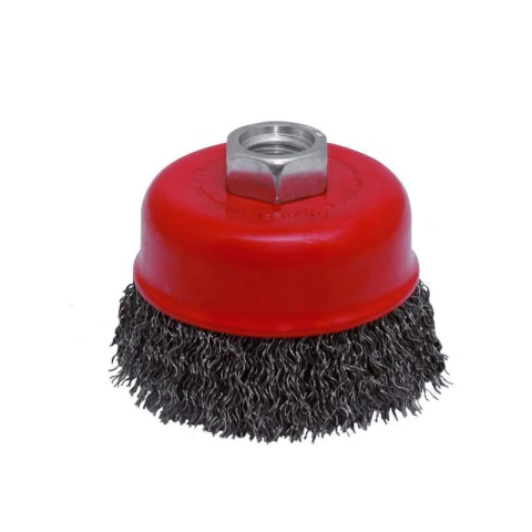 Carda copa ondulada alambre delgado 4" x 0.35 mm con rosca M14